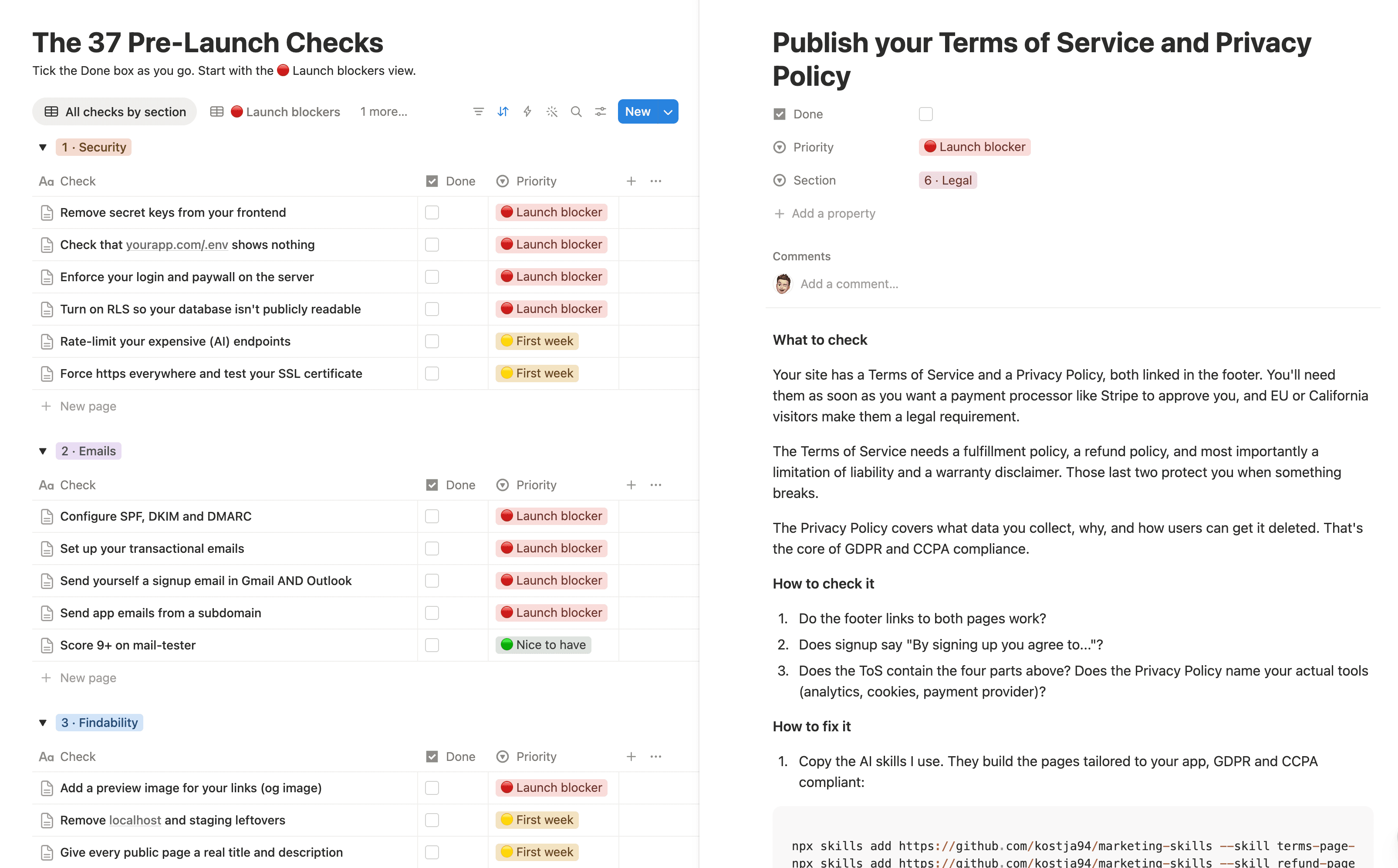 The 37 Pre-Launch Checks Notion checklist